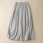 Buddha Stones Casual Hem Hollow Design Women's Cotton 7-8 Length Wide Leg Pants With Pockets