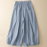 Buddha Stones Casual Hem Hollow Design Women's Cotton 7-8 Length Wide Leg Pants With Pockets