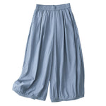 Buddha Stones Casual Hem Hollow Design Women's Cotton 7-8 Length Wide Leg Pants With Pockets