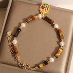 Buddha Stones Natural Bamboo Tiger Eye Pearl Strength Bracelet