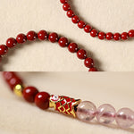 Buddha Stones Natural Cinnabar Pink Crystal Strawberry Quartz Lucky Koi Fish Blessing Bracelet