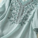 Buddha Stones Embroidered Lace Casual Women's Cotton Linen Half Sleeve T-shirt