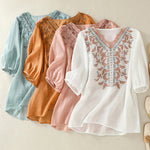 Buddha Stones Embroidered Lace Casual Women's Cotton Linen Half Sleeve T-shirt