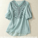 Buddha Stones Embroidered Lace Casual Women's Cotton Linen Half Sleeve T-shirt