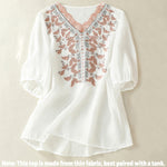 Buddha Stones Embroidered Lace Casual Women's Cotton Linen Half Sleeve T-shirt