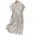 Buddha Stones Polka Dot V-Neck Lace-up Women's Midi Dress With Pockets