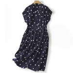 Buddha Stones Polka Dot V-Neck Lace-up Women's Midi Dress With Pockets