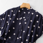 Buddha Stones Polka Dot V-Neck Lace-up Women's Midi Dress With Pockets
