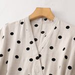 Buddha Stones Polka Dot V-Neck Lace-up Women's Midi Dress With Pockets