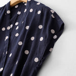 Buddha Stones Polka Dot V-Neck Lace-up Women's Midi Dress With Pockets