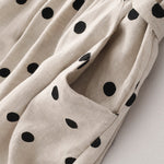 Buddha Stones Polka Dot V-Neck Lace-up Women's Midi Dress With Pockets