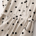 Buddha Stones Polka Dot V-Neck Lace-up Women's Midi Dress With Pockets