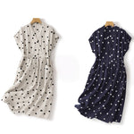 Buddha Stones Polka Dot V-Neck Lace-up Women's Midi Dress With Pockets