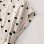 Buddha Stones Polka Dot V-Neck Lace-up Women's Midi Dress With Pockets