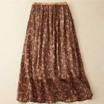 Buddha Stones Floral A-line Elastic Waist Cotton Linen Women's Skirt With Pockets