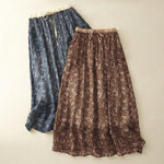 Buddha Stones Floral A-line Elastic Waist Cotton Linen Women's Skirt With Pockets