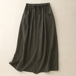 Buddha Stones Drawstring A-line Elastic Waist Cotton Women's Skirt
