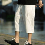 Buddha Stones Summer Plain Pleat Design Drawstring Men's 7-8 Length Pants With Pockets