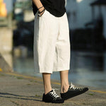 Buddha Stones Summer Plain Pleat Design Drawstring Men's 7-8 Length Pants With Pockets