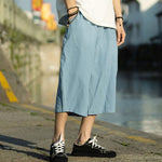 Buddha Stones Summer Plain Pleat Design Drawstring Men's 7-8 Length Pants With Pockets
