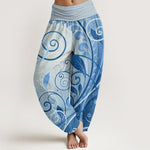 Buddha Stones Cotton Casual Vining Floral Pattern Women's Harem Pants