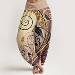 Buddha Stones Cotton Casual Vining Floral Pattern Women's Harem Pants