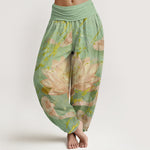 Buddha Stones Cotton Casual Lotus Flower Koi Fish Pattern Women's Harem Pants