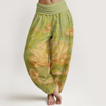 Buddha Stones Cotton Casual Lotus Flower Koi Fish Pattern Women's Harem Pants