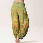 Buddha Stones Cotton Casual Lotus Flower Koi Fish Pattern Women's Harem Pants