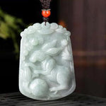 Buddha Stones Natural Jade 12 Chinese Zodiac Abundance Amulet Pendant Necklace
