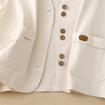 Buddha Stones Solid Color Front Buttons Sleeveless Women's Cotton Waistcoat With Pockets