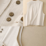 Buddha Stones Solid Color Front Buttons Sleeveless Women's Cotton Waistcoat With Pockets