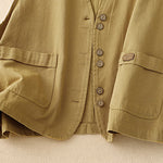 Buddha Stones Solid Color Front Buttons Sleeveless Women's Cotton Waistcoat With Pockets