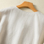 Buddha Stones Spring Plain Buttons Design V-Neck Long Sleeve Women's Shirt