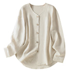 Buddha Stones Spring Plain Buttons Design V-Neck Long Sleeve Women's Shirt