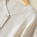Buddha Stones Spring Plain Buttons Design V-Neck Long Sleeve Women's Shirt