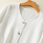 Buddha Stones Spring Plain Buttons Design V-Neck Long Sleeve Women's Shirt