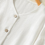 Buddha Stones Spring Plain Buttons Design V-Neck Long Sleeve Women's Shirt