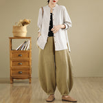 Buddha Stones Solid Color Front Buttons Design Long Sleeve Women's Cotton Linen Shirt