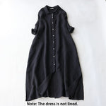 Buddha Stones Buttons Design Lapel Three Quarter Sleeve Midi Dress With Pockets