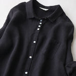 Buddha Stones Buttons Design Lapel Three Quarter Sleeve Midi Dress With Pockets