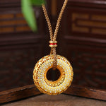 Buddha Stones Copper Coin Pattern Peace Buckle Copper Auspicious Necklace Pendant