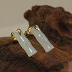 Buddha Stones Bamboo Hetian Jade 925 Sterling Silver Leaf Wealth Earrings