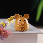 Buddha Stones Sandalwood 12 Chinese Zodiac Blessing Colorful Tassel Accessories Keychain