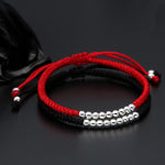 Buddha Stones Retro 925 Sterling Silver Simple Beads Knot Design Luck String Bracelet
