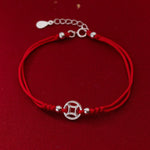 Buddha Stones 925 Sterling Silver Hollow Copper Coin Luck String Bracelet