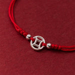 Buddha Stones 925 Sterling Silver Hollow Copper Coin Luck String Bracelet