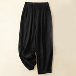 Buddha Stones Casual Plain Cropped Pants Women's Linen Harem Pants With Pockets