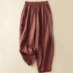 Buddha Stones Casual Plain Cropped Pants Women's Linen Harem Pants With Pockets