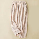 Buddha Stones Casual Plain Cropped Pants Women's Linen Harem Pants With Pockets